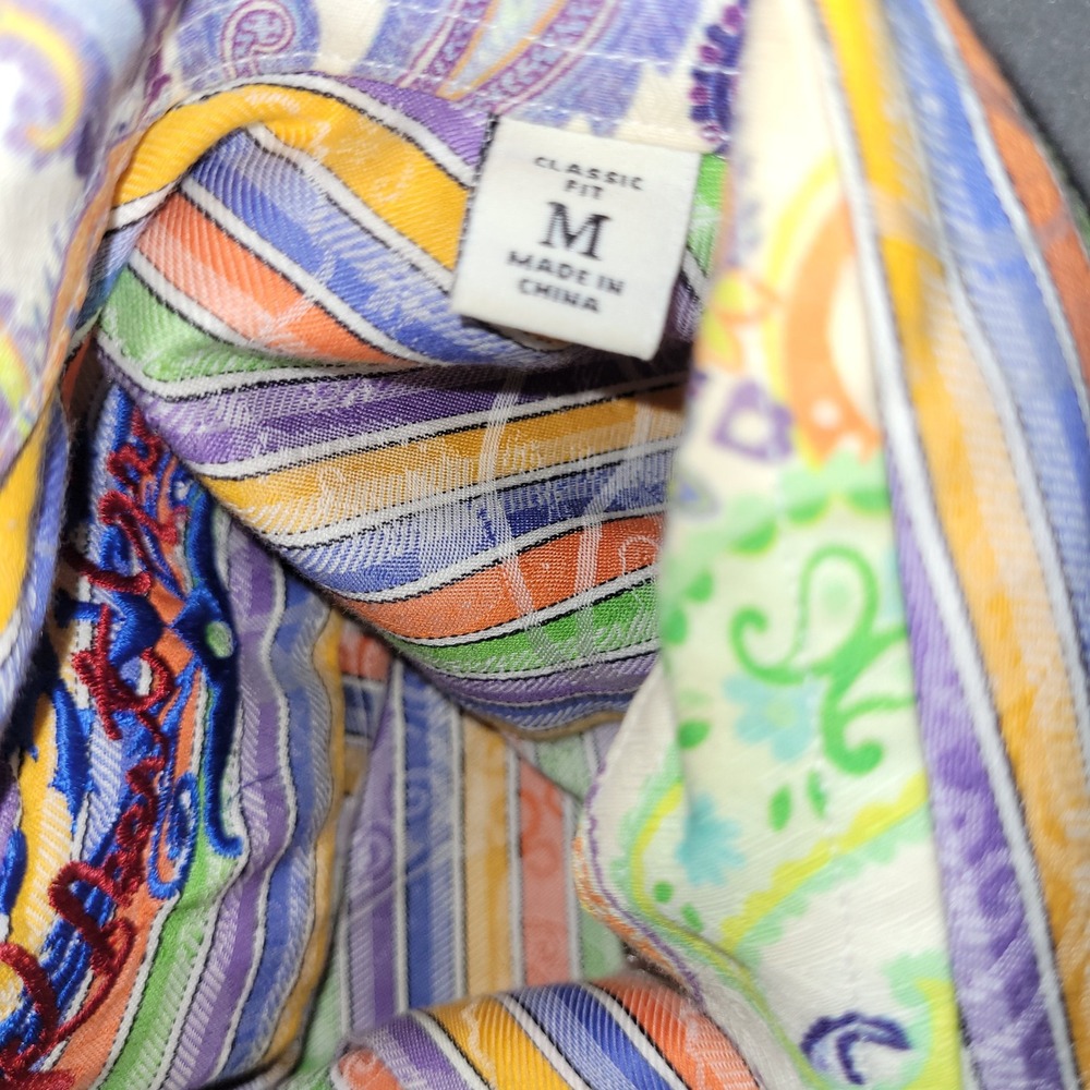 Robert Graham Shirt Mens M Multi Stripe Paisley Classic Fit Cotton Short Sleeve - Picture 5 of 9